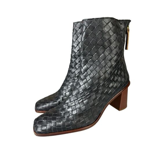 Alohas West Braided Black Leather Ankle Boots Block Heel Size 42 EU 11 US - Picture 8 of 11